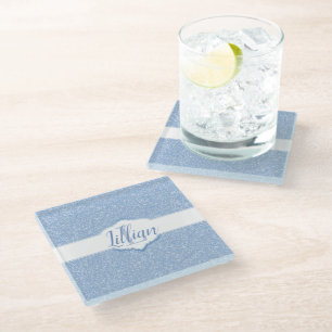 Dessous-de-verre En Verre Monogramme Parties scintillant bleu ciel