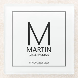 Dessous-de-verre En Verre Monogramme personnalisé moderne et Groomsmen de no