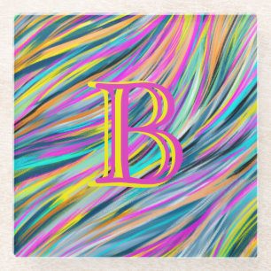 Dessous-de-verre En Verre Monogramme psychédélique à la mode Multicolor Neon