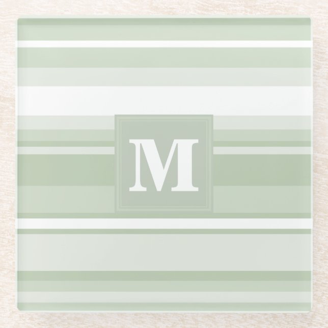 Dessous-de-verre En Verre Monogramme rayures vert pâle (Devant)