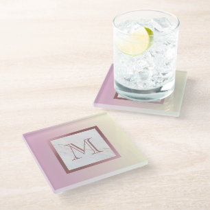 Dessous-de-verre En Verre Monogramme rose or marbre violet ombre