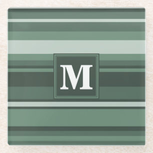 Dessous-de-verre En Verre Monogramme sauge bandes vertes