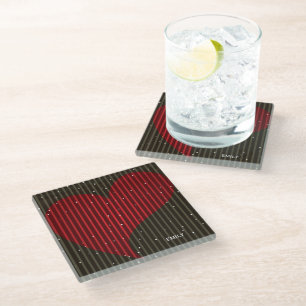 Dessous-de-verre En Verre Monogramme Simple Coeur Rouge