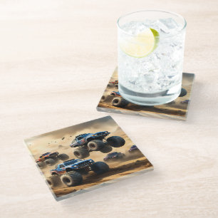 Dessous-de-verre En Verre Monster Trucks Courant Dans Le Désert,
