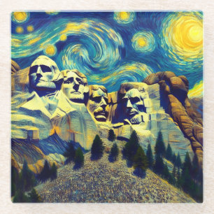 Dessous-de-verre En Verre Mont Rushmore de nuit étoilée, Dakota du Sud