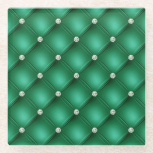 Dessous-de-verre En Verre Motif à touffes en diamant vert de luxe