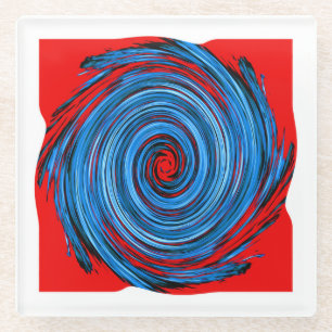 Dessous-de-verre En Verre Motif Abstrait Blue Red Swirl