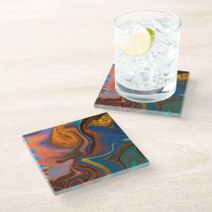 Dessous-de-verre En Verre motif abstrait marbré