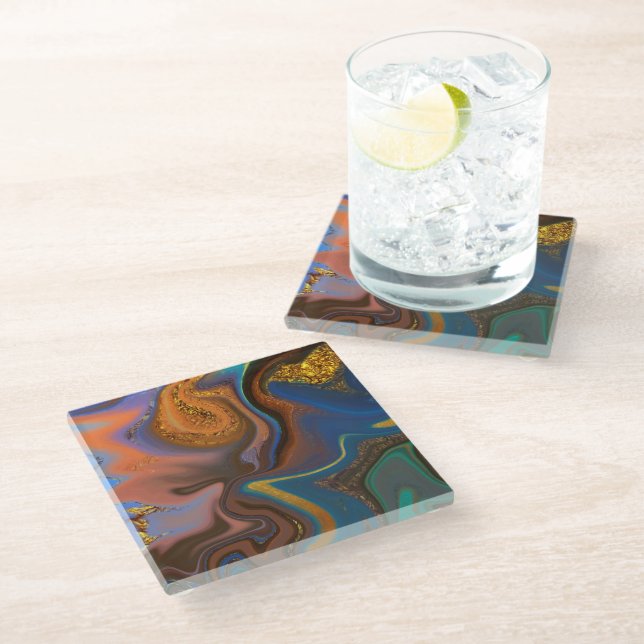 Dessous-de-verre En Verre motif abstrait marbré (Incliné)