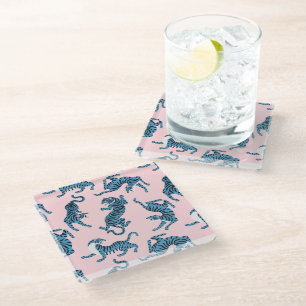 Dessous-de-verre En Verre Motif asiatique de tigre bleu