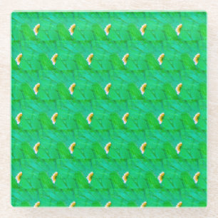 Dessous-de-verre En Verre Motif botanique abstrait vert trèfle moderne