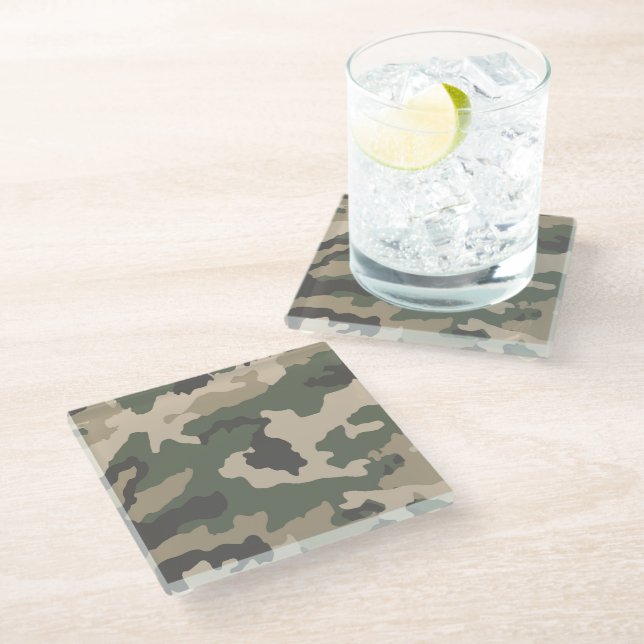 Dessous-de-verre En Verre Motif Camo Vert (Incliné)