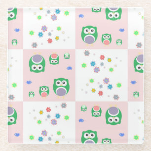 Dessous-de-verre En Verre Motif coloré de hibou pour des enfants