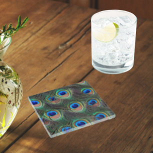 Dessous-de-verre En Verre Motif coloré Peacock Feather Eyespot