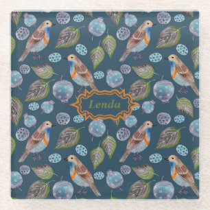 Dessous-de-verre En Verre Motif d'aquarelle Blue Birds