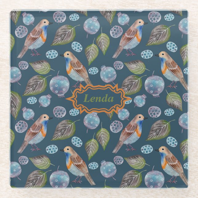 Dessous-de-verre En Verre Motif d'aquarelle Blue Birds (Devant)