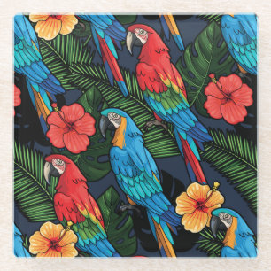 Dessous-de-verre En Verre Motif d'ara et de ketmie