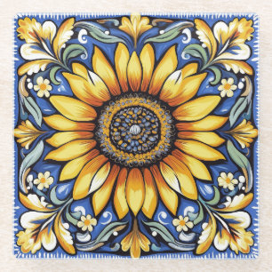 Dessous-de-verre En Verre Motif d'art populaire ukrainien.