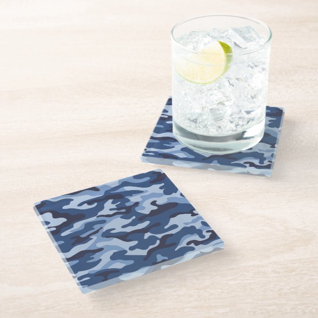 Dessous-de-verre En Verre Motif de camouflage bleu foncé (Incliné)
