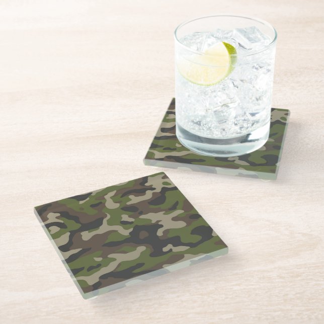 Dessous-de-verre En Verre Motif de camouflage vert (Incliné)
