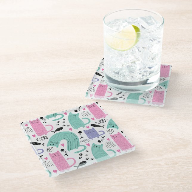Dessous-de-verre En Verre Motif de chats mignons (Incliné)
