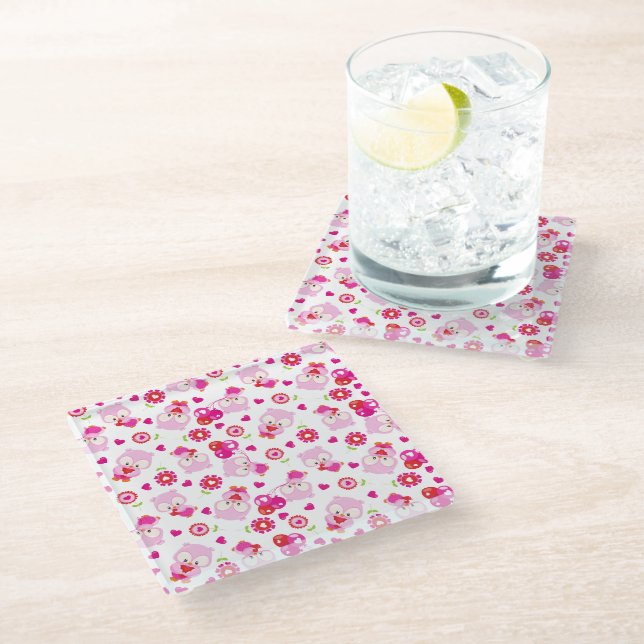 Dessous-de-verre En Verre Motif De Chouettes, Chouettes Mignonnes, Chouettes (Incliné)