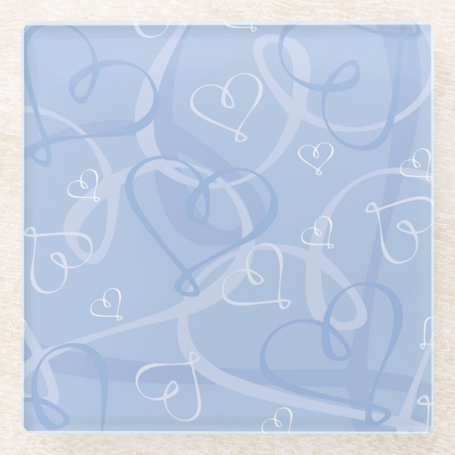 Dessous-de-verre En Verre Motif de coeur bleu (Devant)