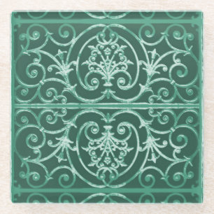 Dessous-de-verre En Verre Motif de défilement vert Sage