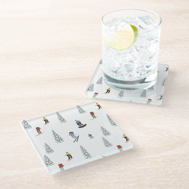 Dessous-de-verre En Verre Motif de descente d'hiver (Incliné)