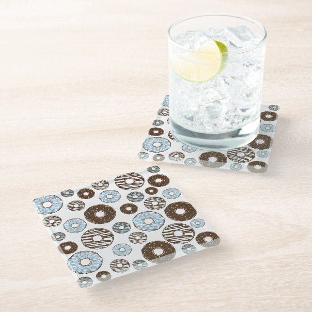 Dessous-de-verre En Verre Motif De Donuts, Donuts Bleus, Donuts Brown (Incliné)