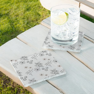 Dessous-de-verre En Verre Motif de fleurs hippie gris noir rétro Y2K
