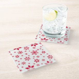 Dessous-de-verre En Verre Motif de flocon de neige, Flammes de neige rouges,