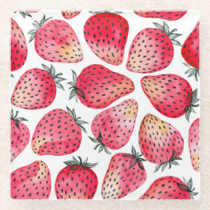 Dessous-de-verre En Verre Motif de fraises d'aquarelle.