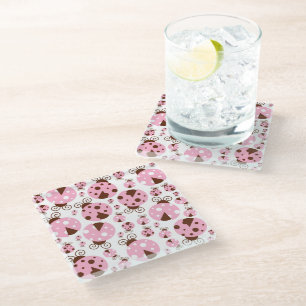 Dessous-de-verre En Verre Motif De Ladybugs, Mignons Ladybugs, Pink Ladybugs