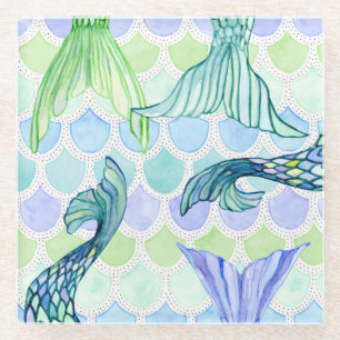 Dessous-de-verre En Verre Motif de l'échelle du poisson de couleur d'eau des