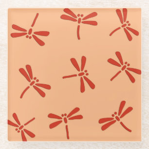 Dessous-de-verre En Verre Motif de libellule japonaise, orange mandarine
