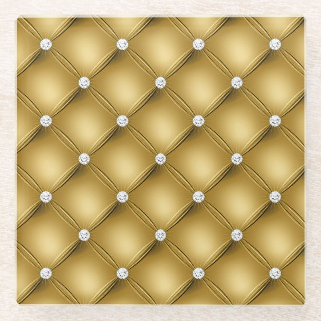 Dessous-de-verre En Verre Motif de luxe Gold Diamond Tufted (Devant)