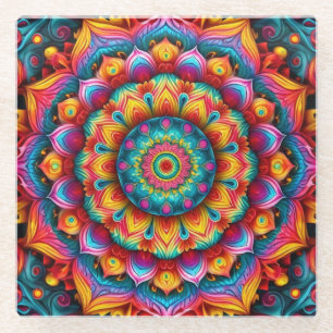 Dessous-de-verre En Verre Motif de mandala géométrique coloré-342678