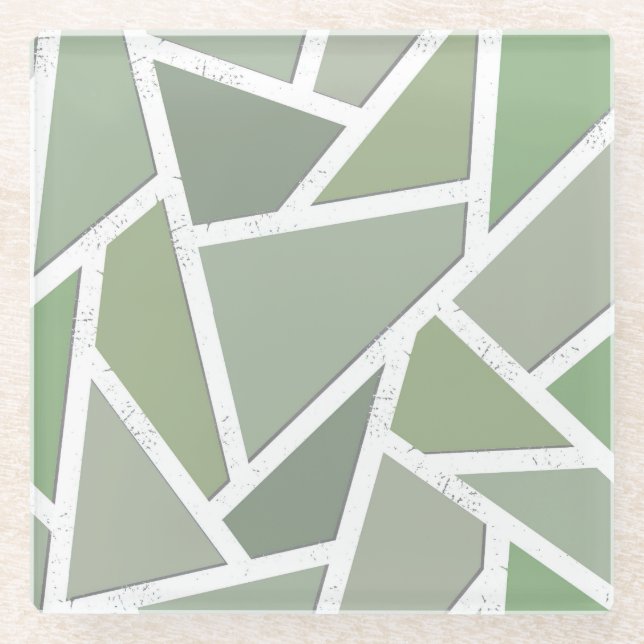 Dessous-de-verre En Verre Motif de mosaïque vert olive (Devant)