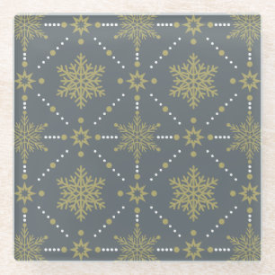 Dessous-de-verre En Verre Motif de Noël Gris et Gold Snowflakes