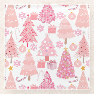 Dessous-de-verre En Verre Motif de Noël rose