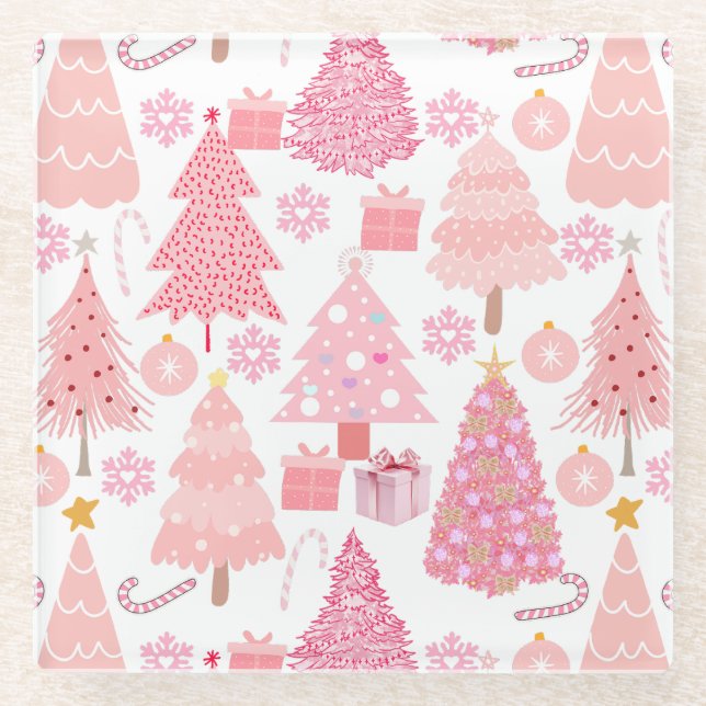 Dessous-de-verre En Verre Motif de Noël rose (Devant)