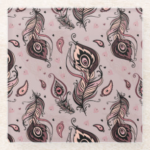 Dessous-de-verre En Verre Motif de plume de paon