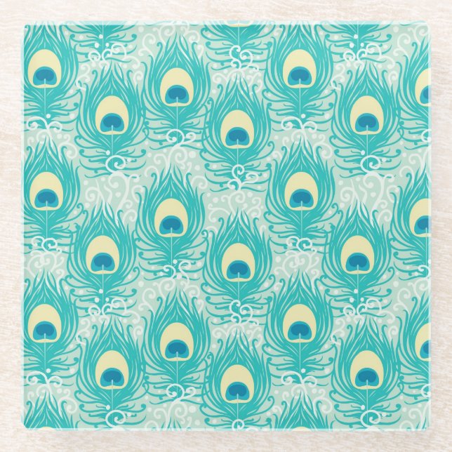 Dessous-de-verre En Verre Motif de plumes de paon (Devant)