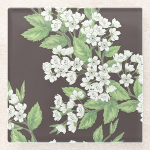 Dessous-de-verre En Verre Motif de printemps, branches vertes sans soudure.