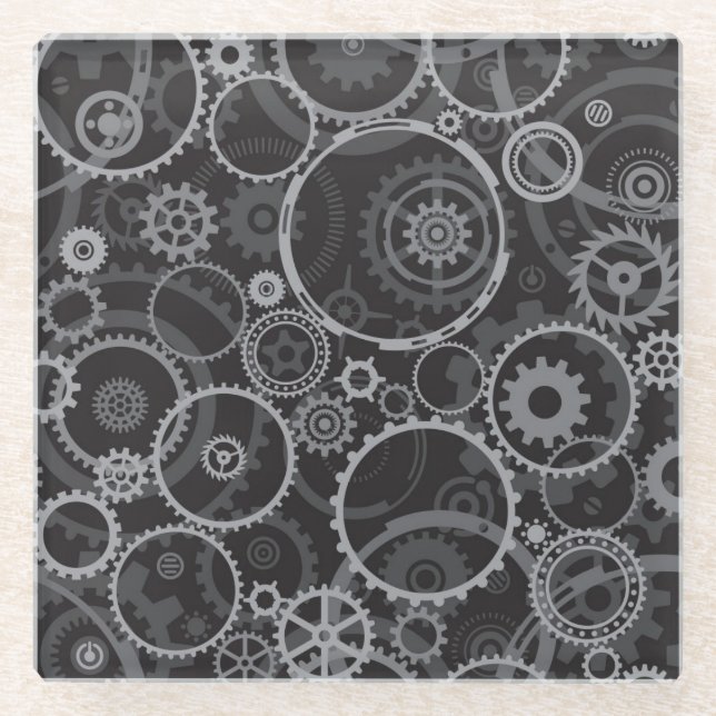 Dessous-de-verre En Verre Motif de roues dentées (Devant)