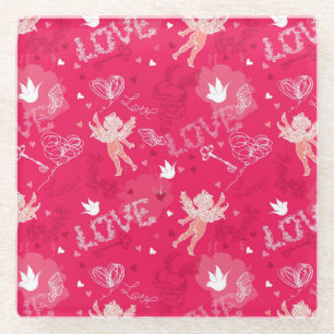 Dessous-de-verre En Verre Motif de Saint-Valentin avec le cupidon