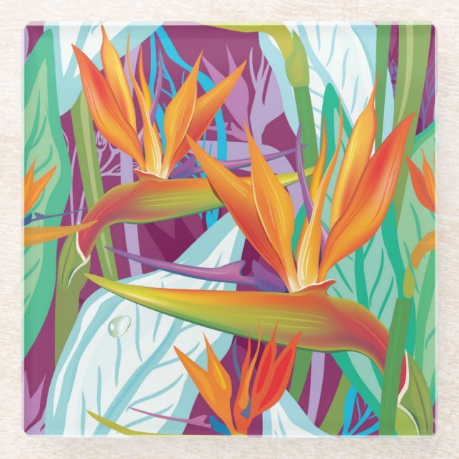 Dessous-de-verre En Verre Motif de Strelitzia (Devant)