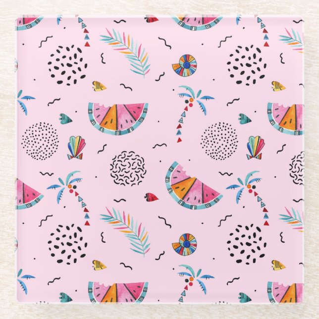 Dessous-de-verre En Verre Motif de style Pink Memphis (Devant)
