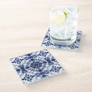 Dessous-de-verre En Verre Motif de teinture bleu foncé
